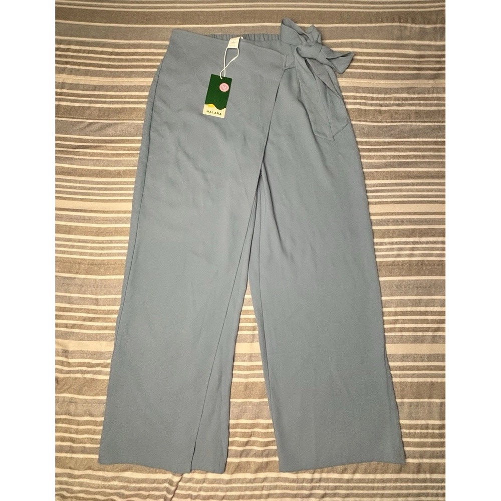 NWT Halara Flex High Waisted Tie Side Wide Leg Work Pants Medium Blue